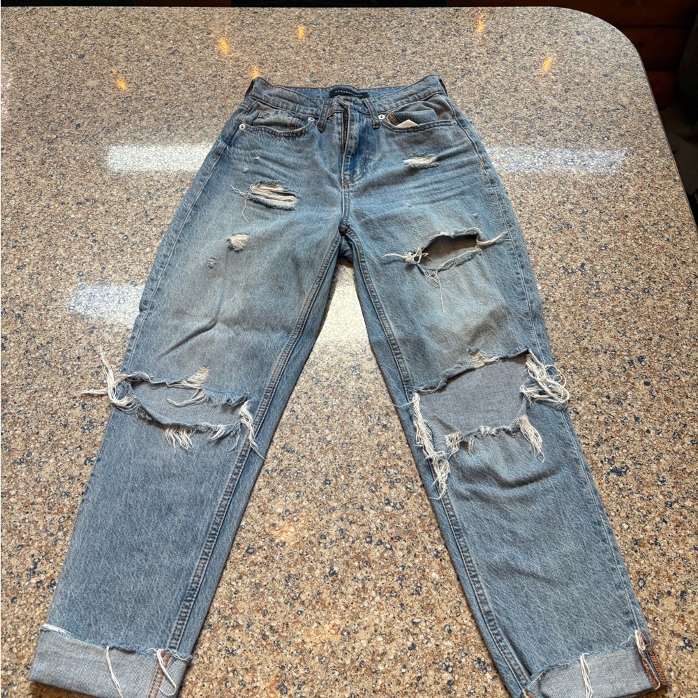 Women Aeropostale Relaxed Fit Distressed Blue Jeans